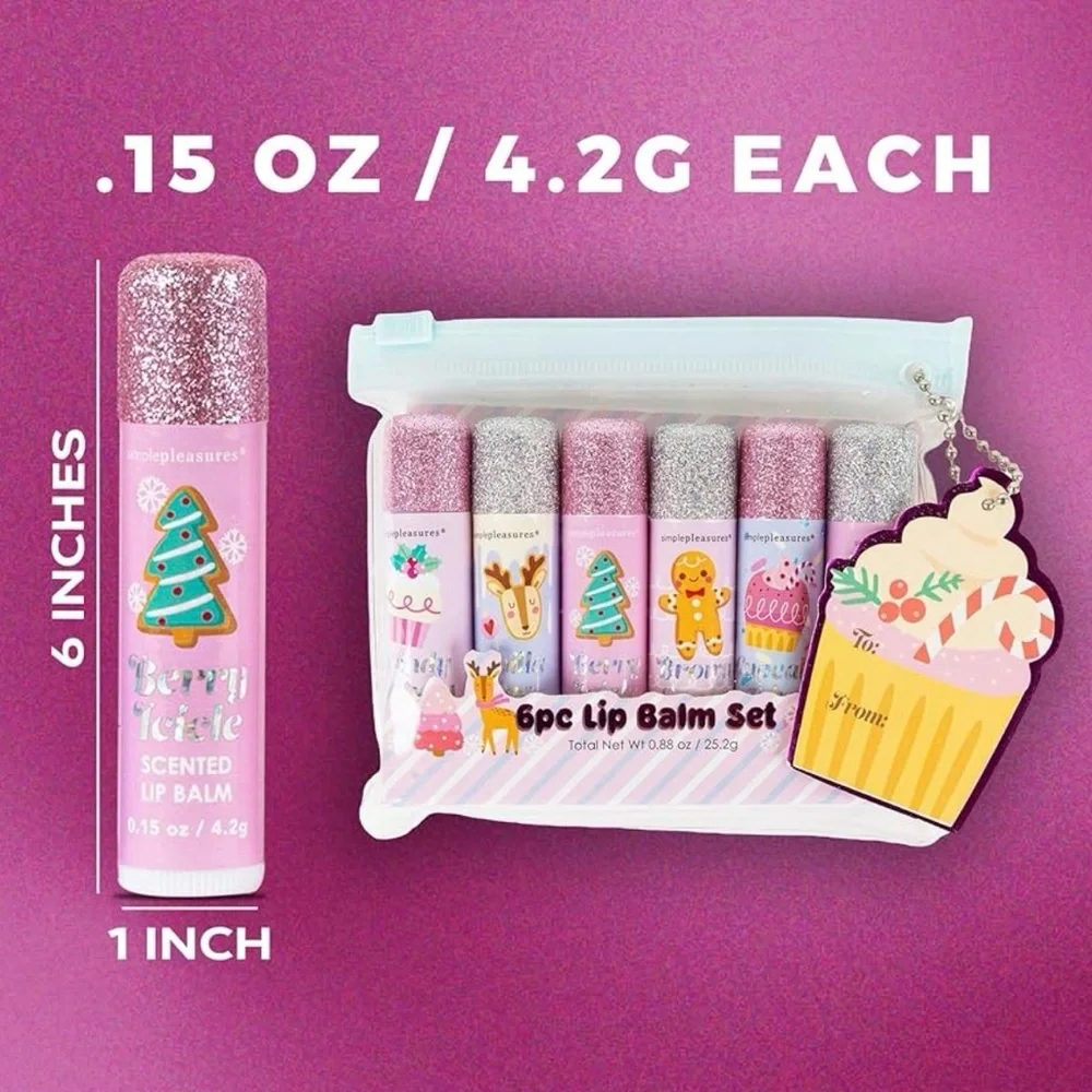 Christmas Set of 6 Lip Balm for Winter Christmas Kids Holiday New in package .